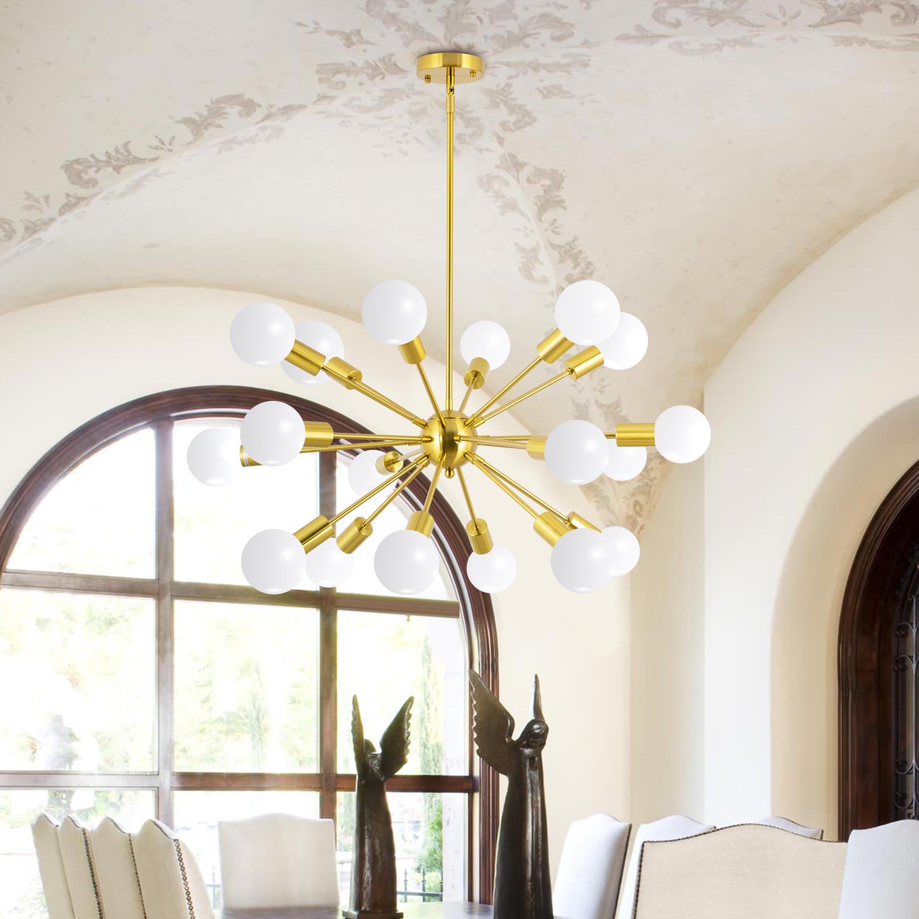 Sputnikhouz Mid-Century 18-Light Modern Gold Sputnik Chandelier Gold Sputnik Chandelier