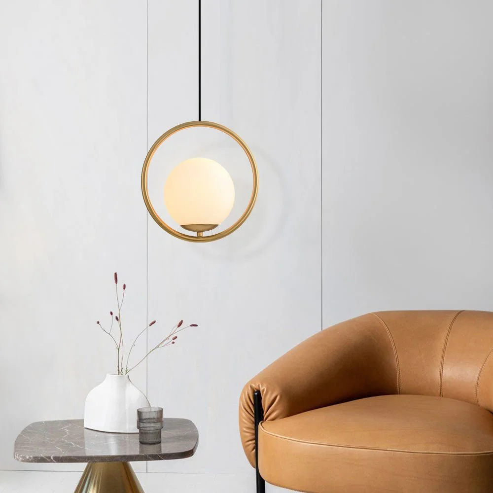 Globeluz Modern Minimalist Brass Hanging Globe Pendant Light Hanging Globe Pendant Light