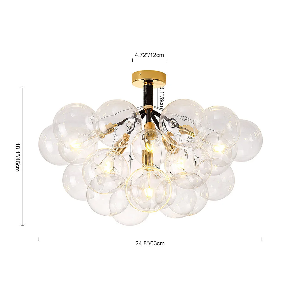 Globeluz Brass Semi Flush Mount Modern Glass Bubble Chandelier Modern Glass Bubble Chandelier