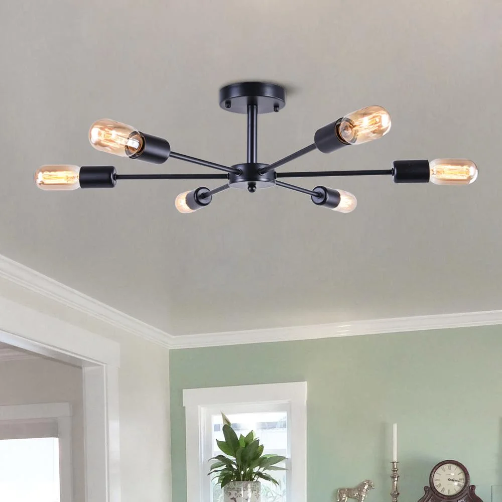 6-Light Modern Semi Flush Mount Black Sputnik Light Black Sputnik Light