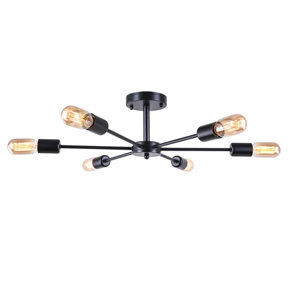 6-Light Modern Semi Flush Mount Black Sputnik Light Black Sputnik Light