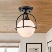 Ceiling Light-Mid-century 1-Light Opal Glass Globe Semi-Flush Mount