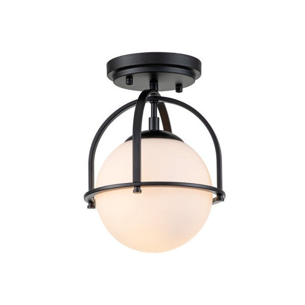 Ceiling Light-Mid-century 1-Light Opal Glass Globe Semi-Flush Mount