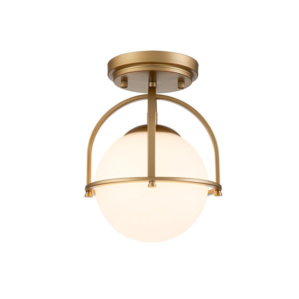 Ceiling Light-Mid-century 1-Light Opal Glass Globe Semi-Flush Mount