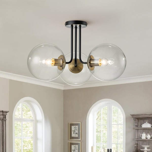 Ceiling Light-Modern 3-Light Glass Globe Semi Flush Ceiling Light