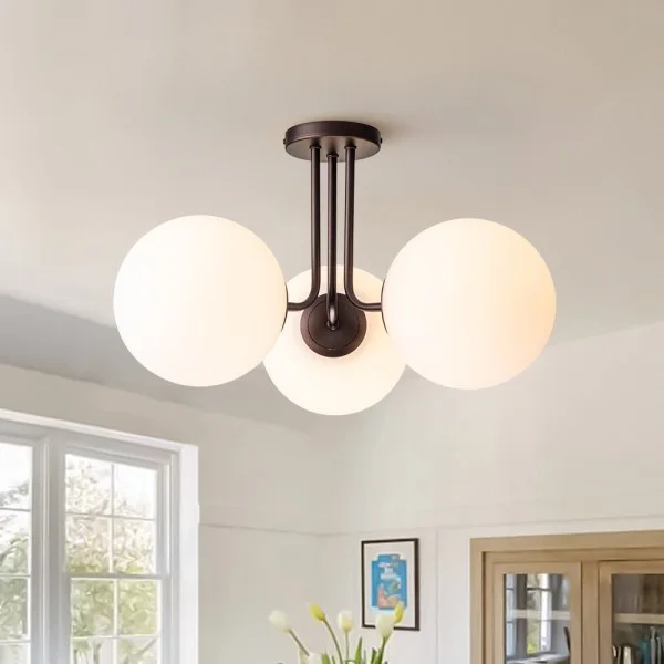 Ceiling Light-Modern 3-Light Glass Globe Semi Flush Ceiling Light