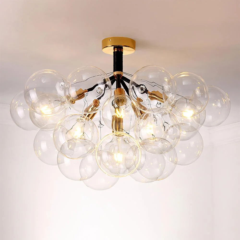 Globeluz Brass Semi Flush Mount Modern Glass Bubble Chandelier Modern Glass Bubble Chandelier