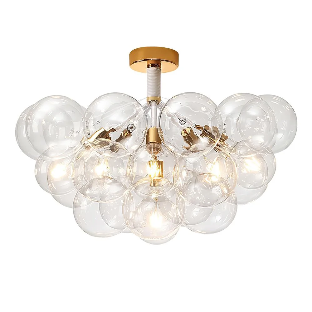 Globeluz Brass Semi Flush Mount Modern Glass Bubble Chandelier Modern Glass Bubble Chandelier