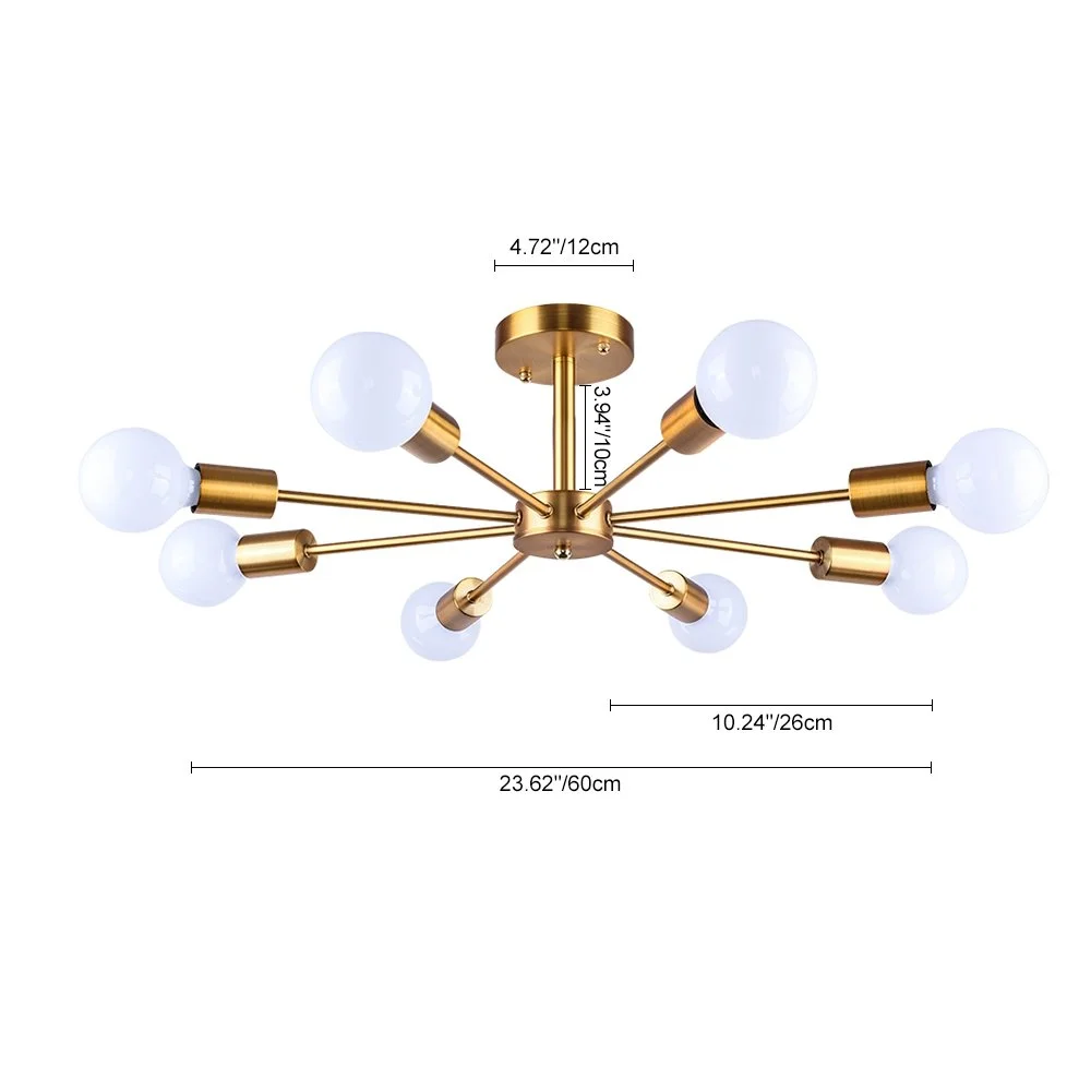 Symmetrical Semi Flush Mount Nickel Sputnik Light Fixture Nickel Sputnik Light Fixture