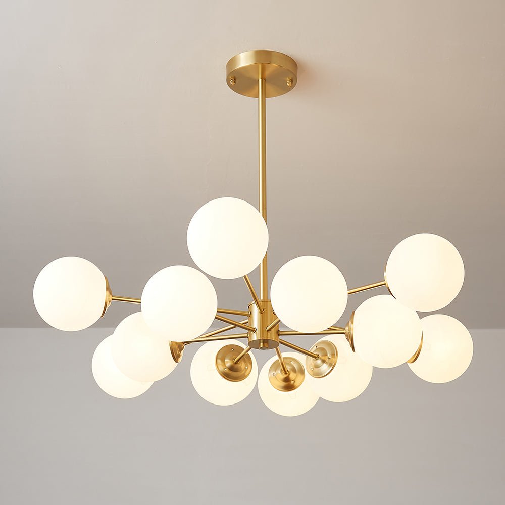 Globeluz Modern 12-Light Opal Glass Gold Chandelier Opal Glass Gold Chandelier