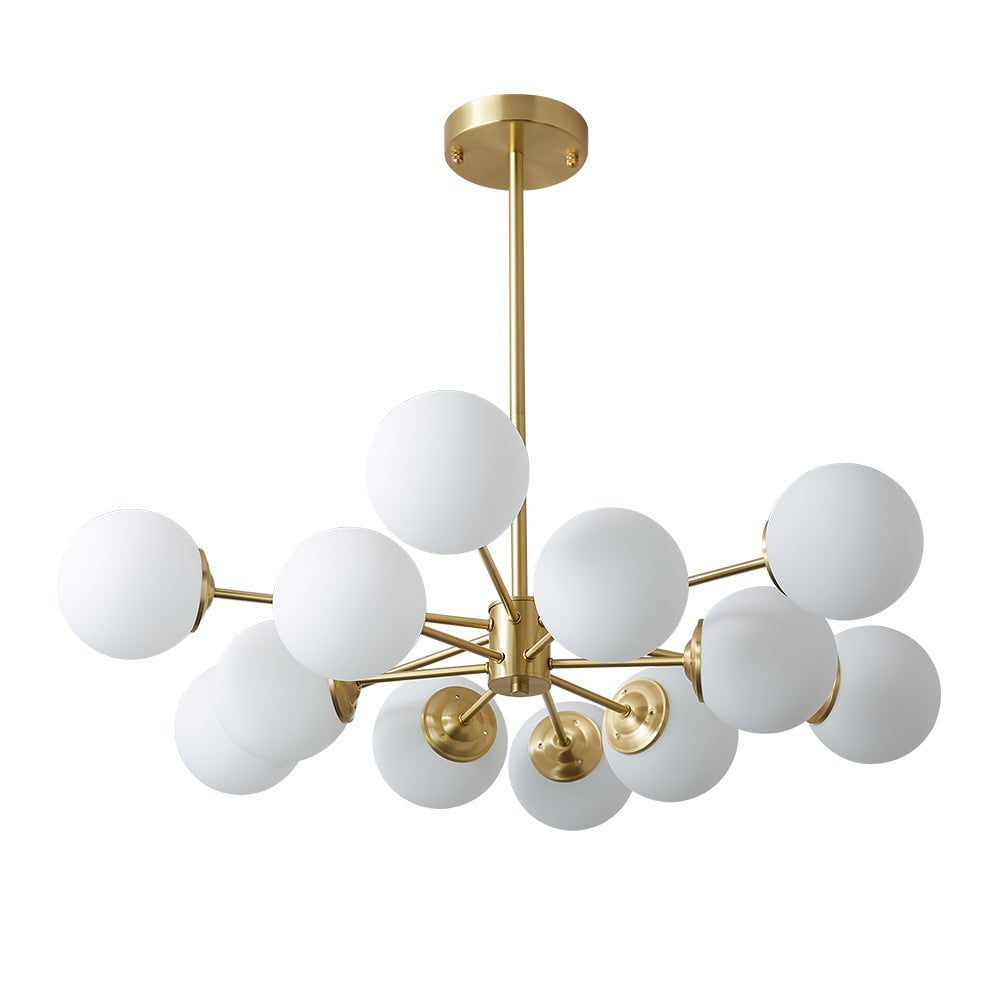 Globeluz Modern 12-Light Opal Glass Gold Chandelier Opal Glass Gold Chandelier