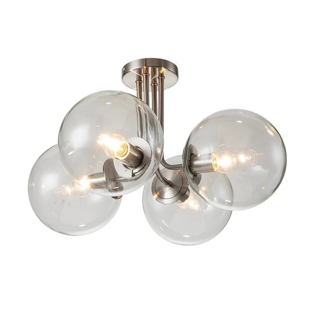 Globeluz Minimalist 4-Light Glass Globe Semi Flush Mount Light Glass Globe Semi Flush Mount