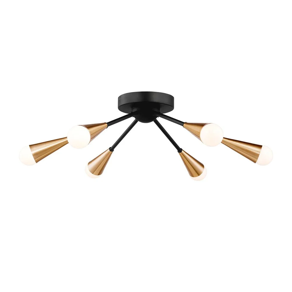 Sputnikhouz 6-Light Flush Mount Black And Gold Sputnik Chandelier Black And Gold Sputnik Chandelier