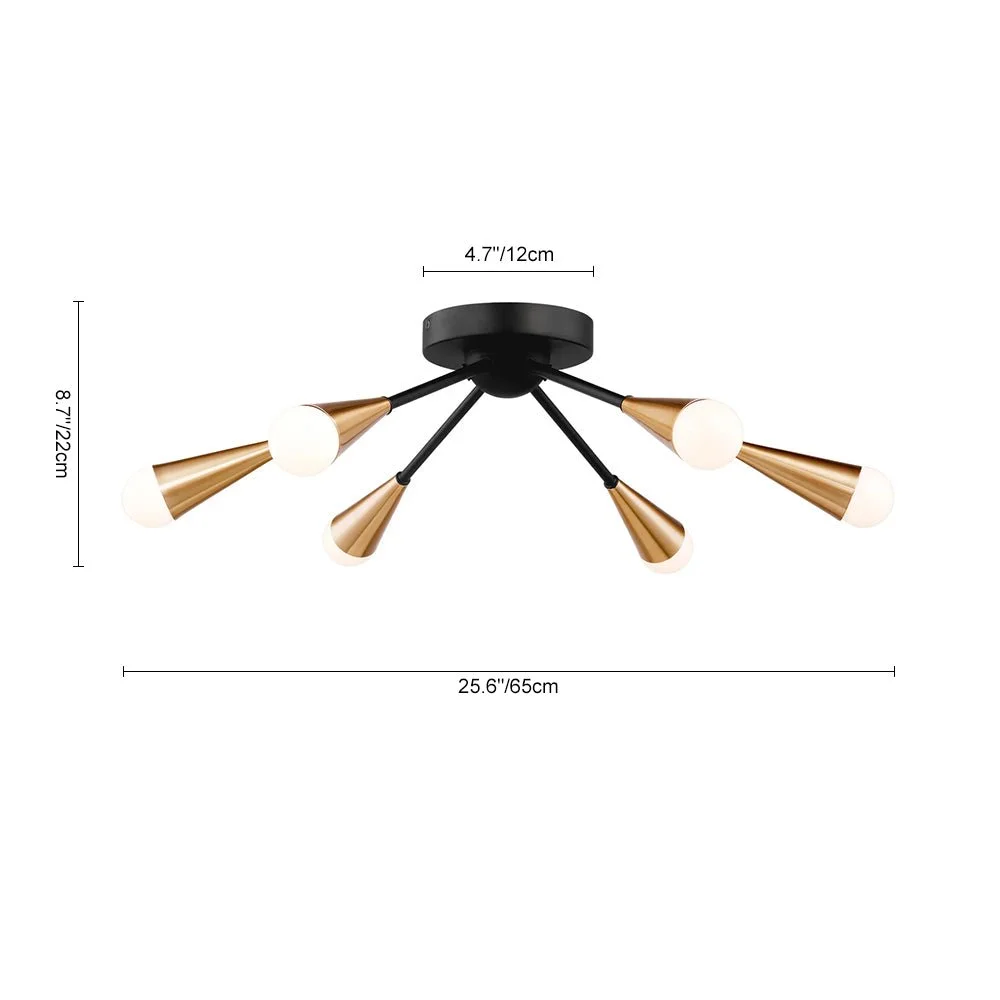 Sputnikhouz 6-Light Flush Mount Black And Gold Sputnik Chandelier Black And Gold Sputnik Chandelier