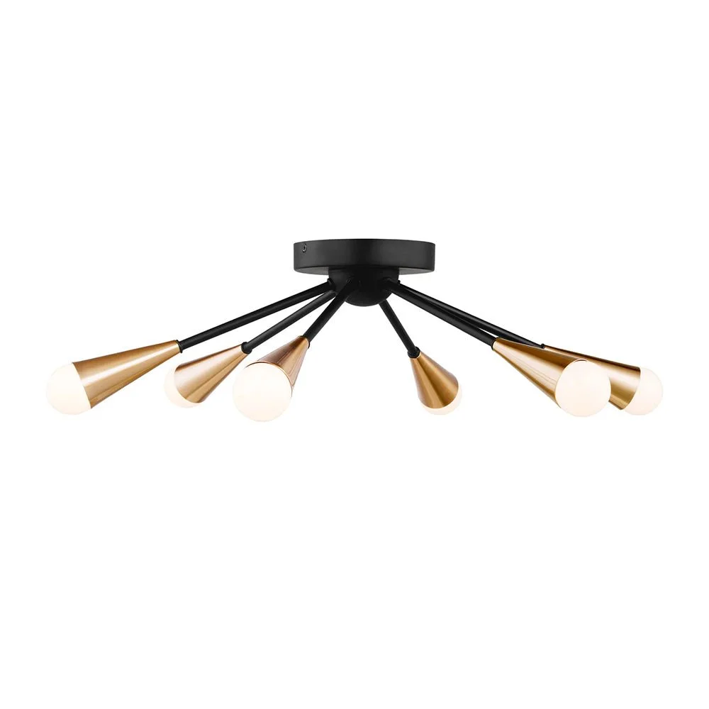 Sputnikhouz 6-Light Flush Mount Black And Gold Sputnik Chandelier Black And Gold Sputnik Chandelier