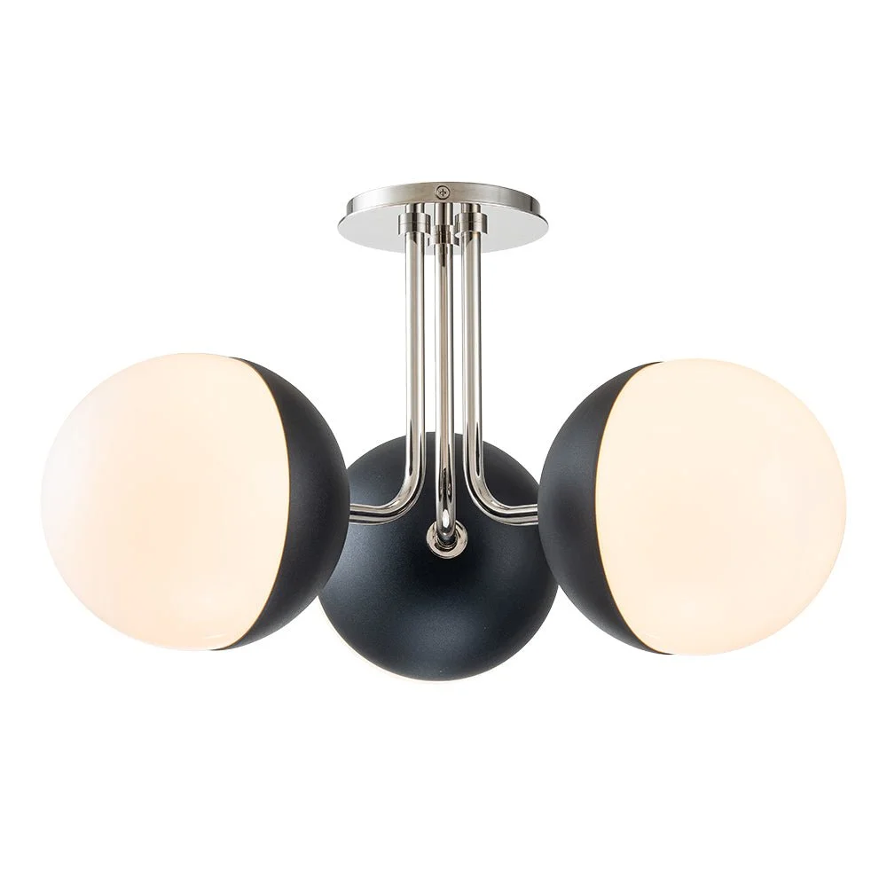 Globeluz Mid-Century 3-Light Semi-Flush Mount Opal Glass Globe Ceiling Light Opal Glass Globe Ceiling Light