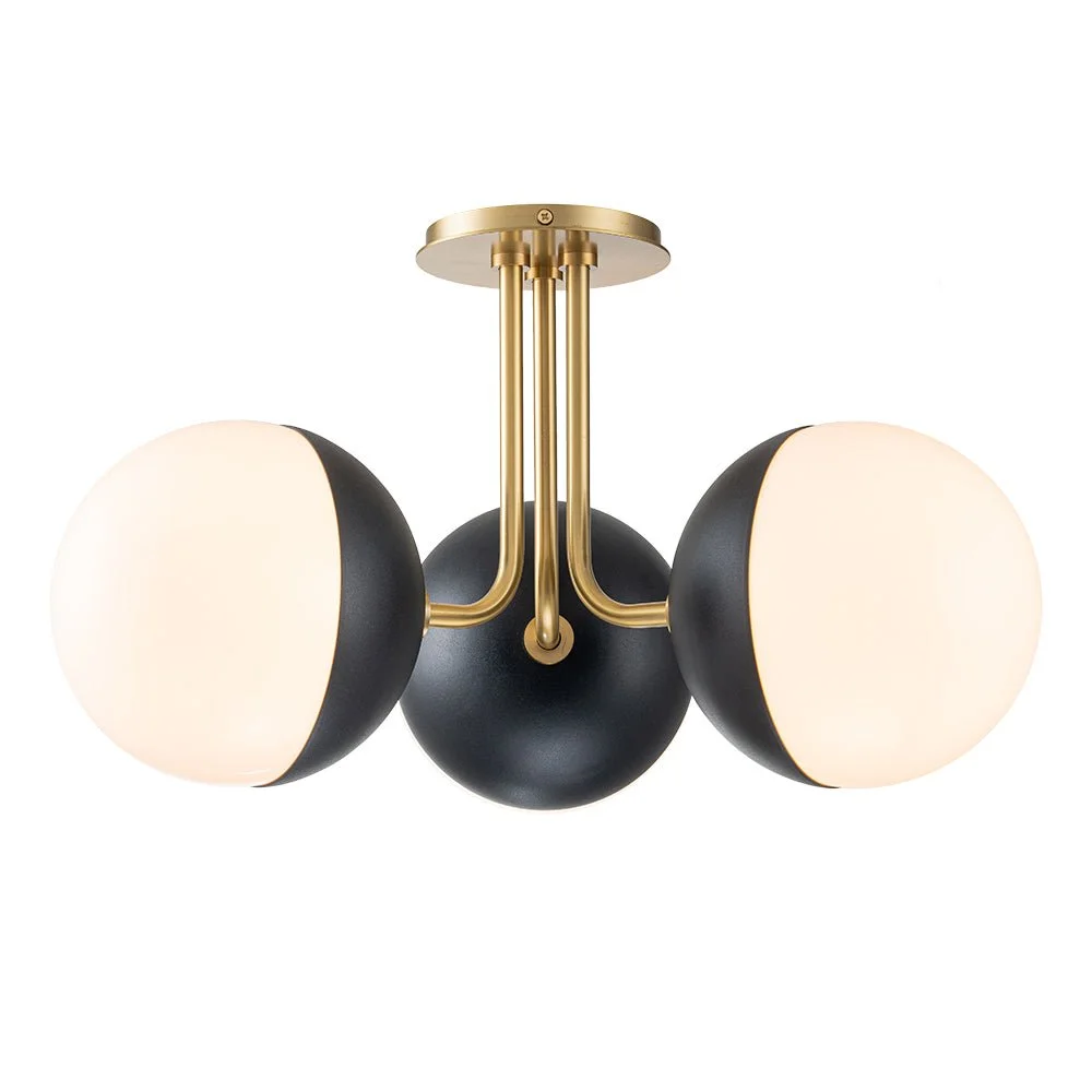 Globeluz Mid-Century 3-Light Semi-Flush Mount Opal Glass Globe Ceiling Light Opal Glass Globe Ceiling Light