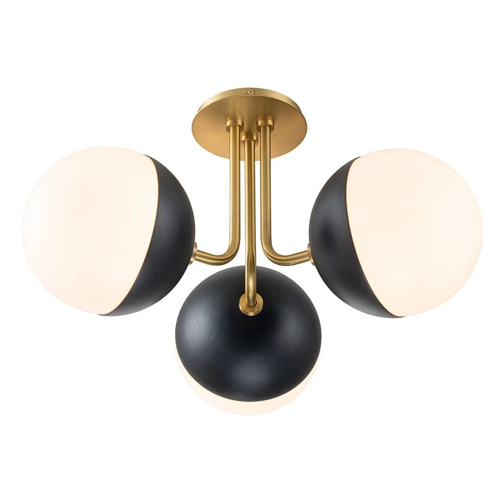 Globeluz Mid-Century 3-Light Semi-Flush Mount Opal Glass Globe Ceiling Light Opal Glass Globe Ceiling Light