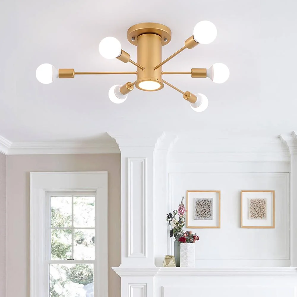 Sputnikhouz 6-Light Mid-Century Sputnik Ceiling Light Semi Flush Mount Sputnik Ceiling Light