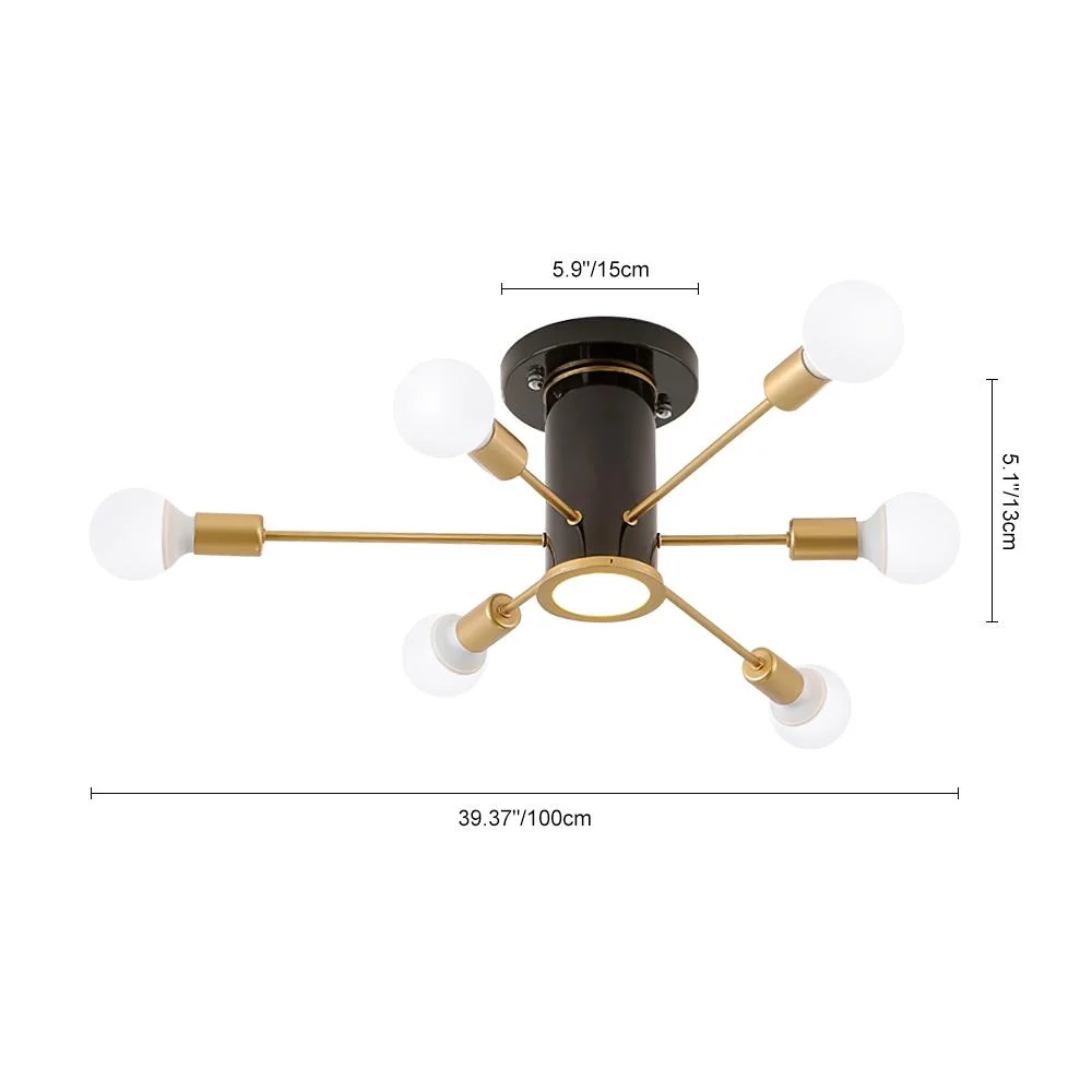 Sputnikhouz 6-Light Mid-Century Sputnik Ceiling Light Semi Flush Mount Sputnik Ceiling Light