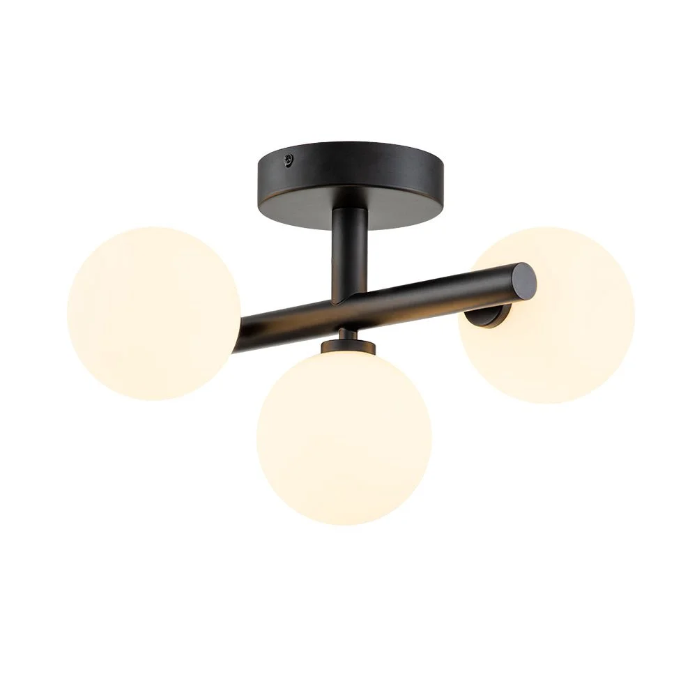 Globeluz 3-Light Modern Semi-Flush Mount Opal Glass Globe Ceiling Light Glass Globe Ceiling Light