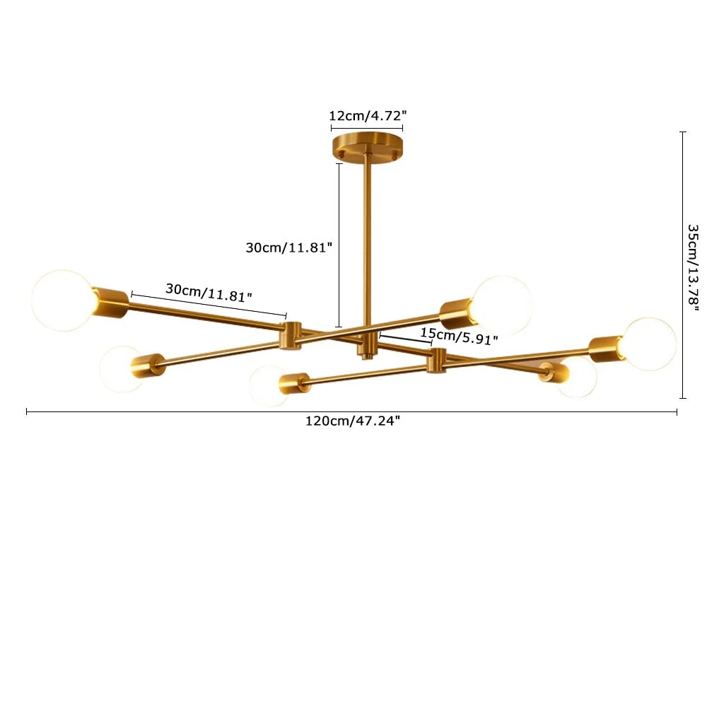 Sputnikhouz Mid-Century 6-Light Semi Flush Mount Asymmetrical Sputnik Light Asymmetrical Sputnik Light