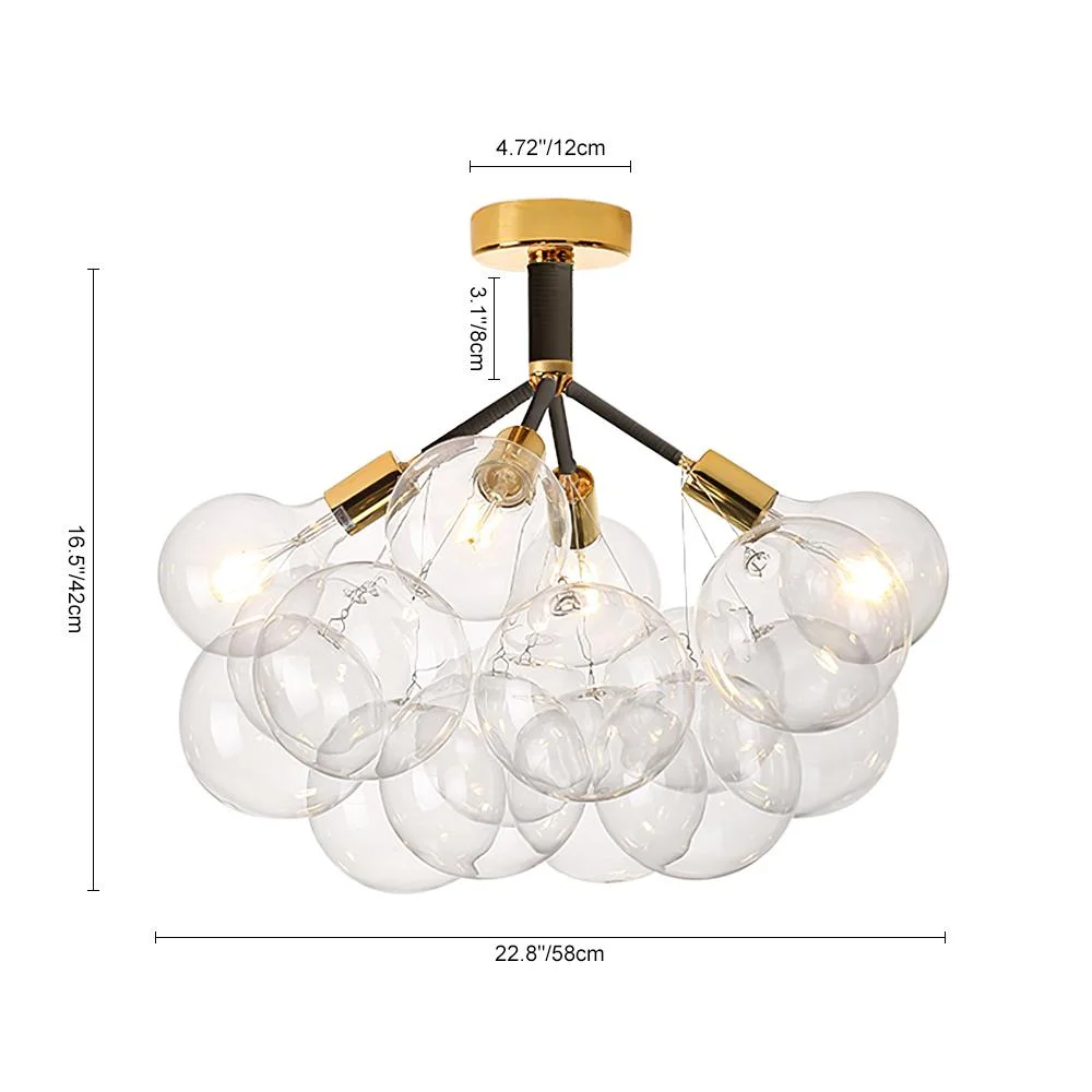 Globeluz Brass Semi Flush Mount Modern Glass Bubble Chandelier Modern Glass Bubble Chandelier