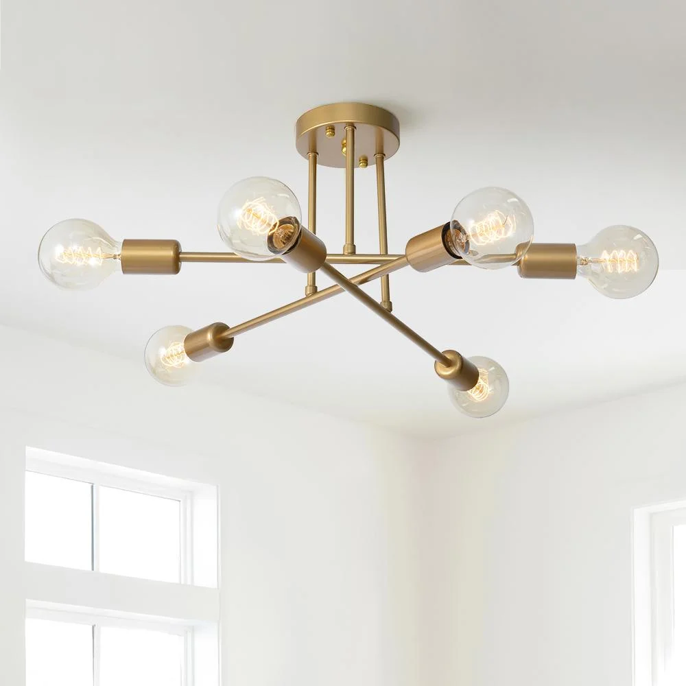 Sputnikhouz Modern 6-Light Semi Flush Mount Gold Sputnik Chandelier Gold Sputnik Chandelier