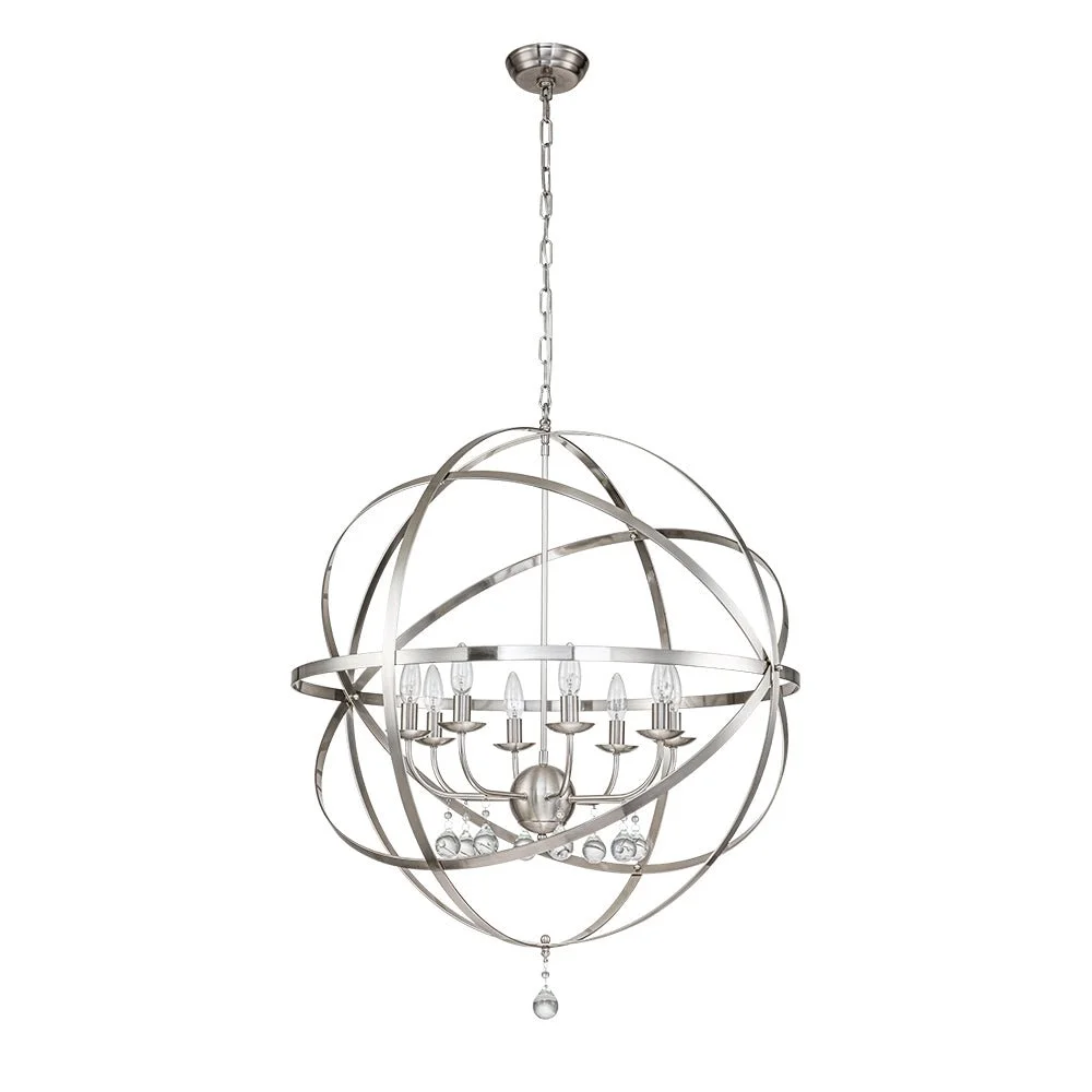 Sputnikhouz Vintage 8-Light Rustic Metal Globe Pendant Light With Crystal Orb Metal Globe Pendant Light