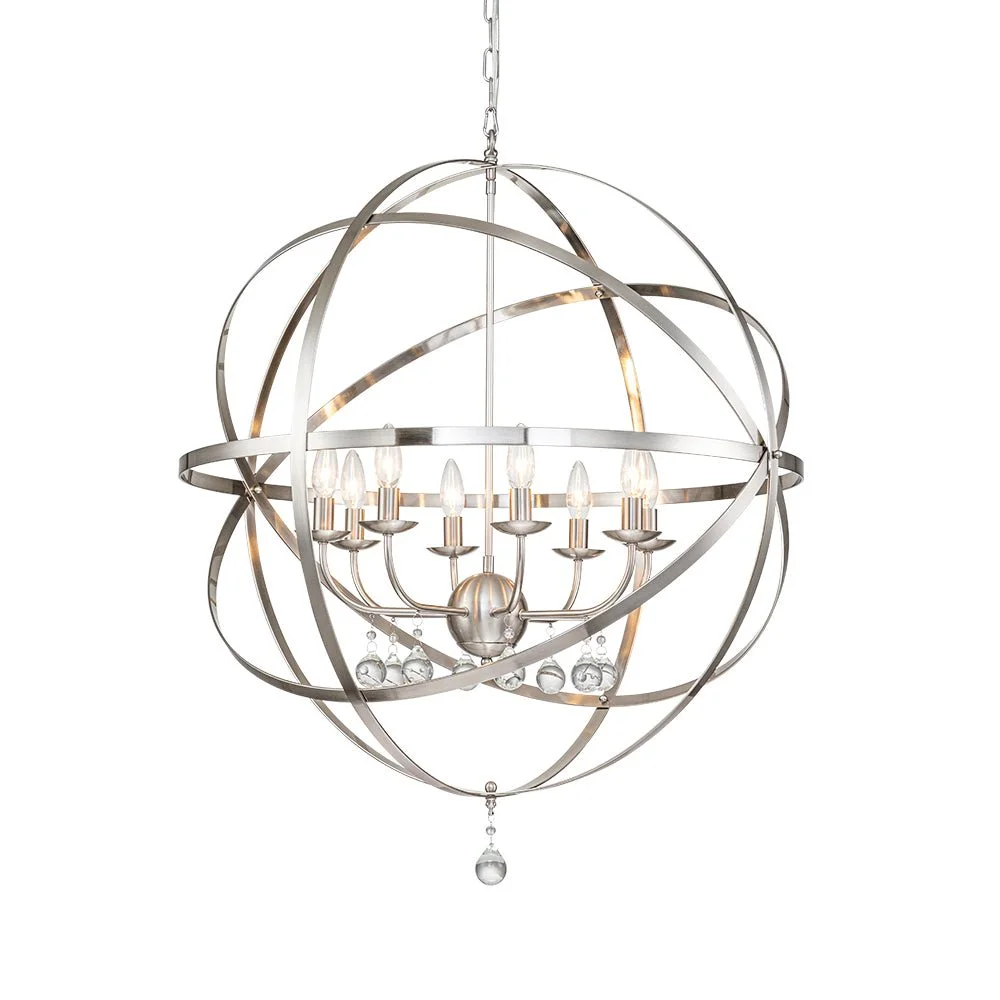 Sputnikhouz Vintage 8-Light Rustic Metal Globe Pendant Light With Crystal Orb Metal Globe Pendant Light