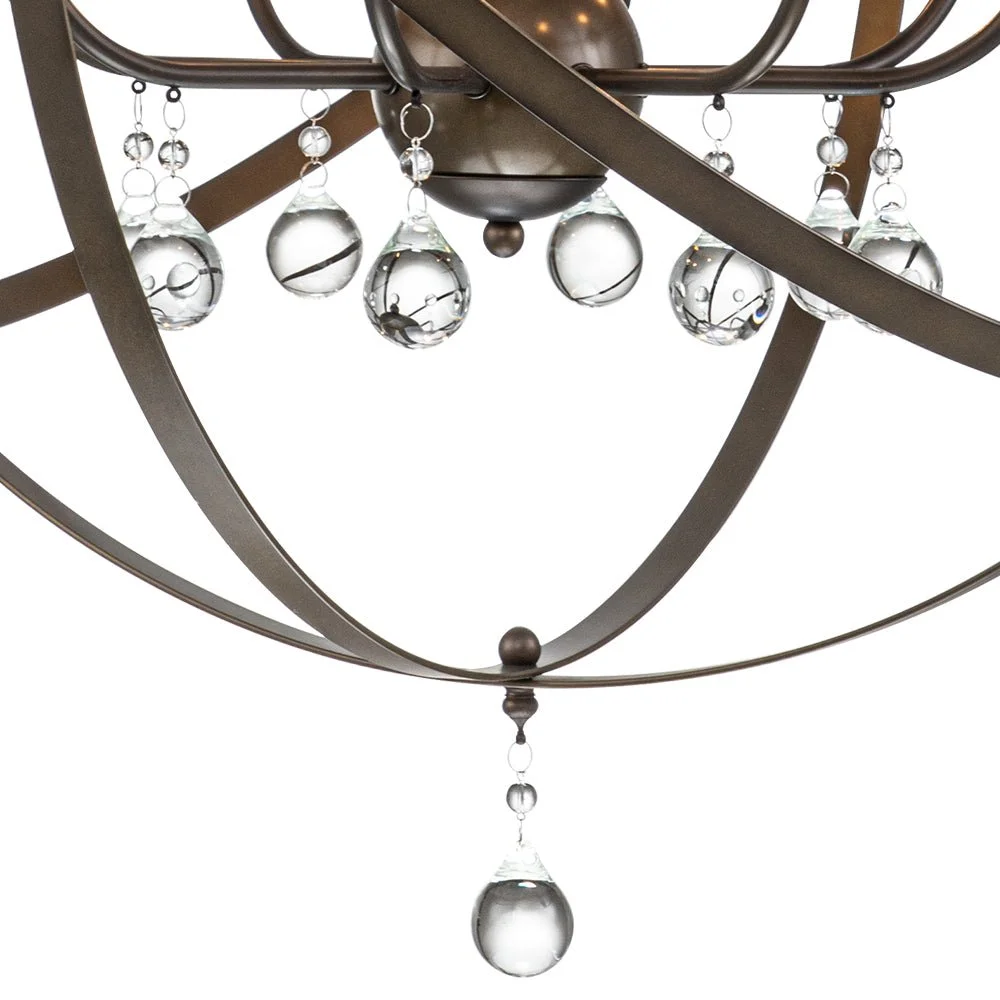 Sputnikhouz Vintage 8-Light Rustic Metal Globe Pendant Light With Crystal Orb Metal Globe Pendant Light